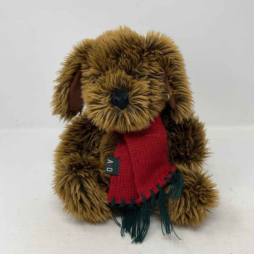 Gund American Outpost Brown Dog Puppy Shaggy Plush Stuffed Animal Red Scarf